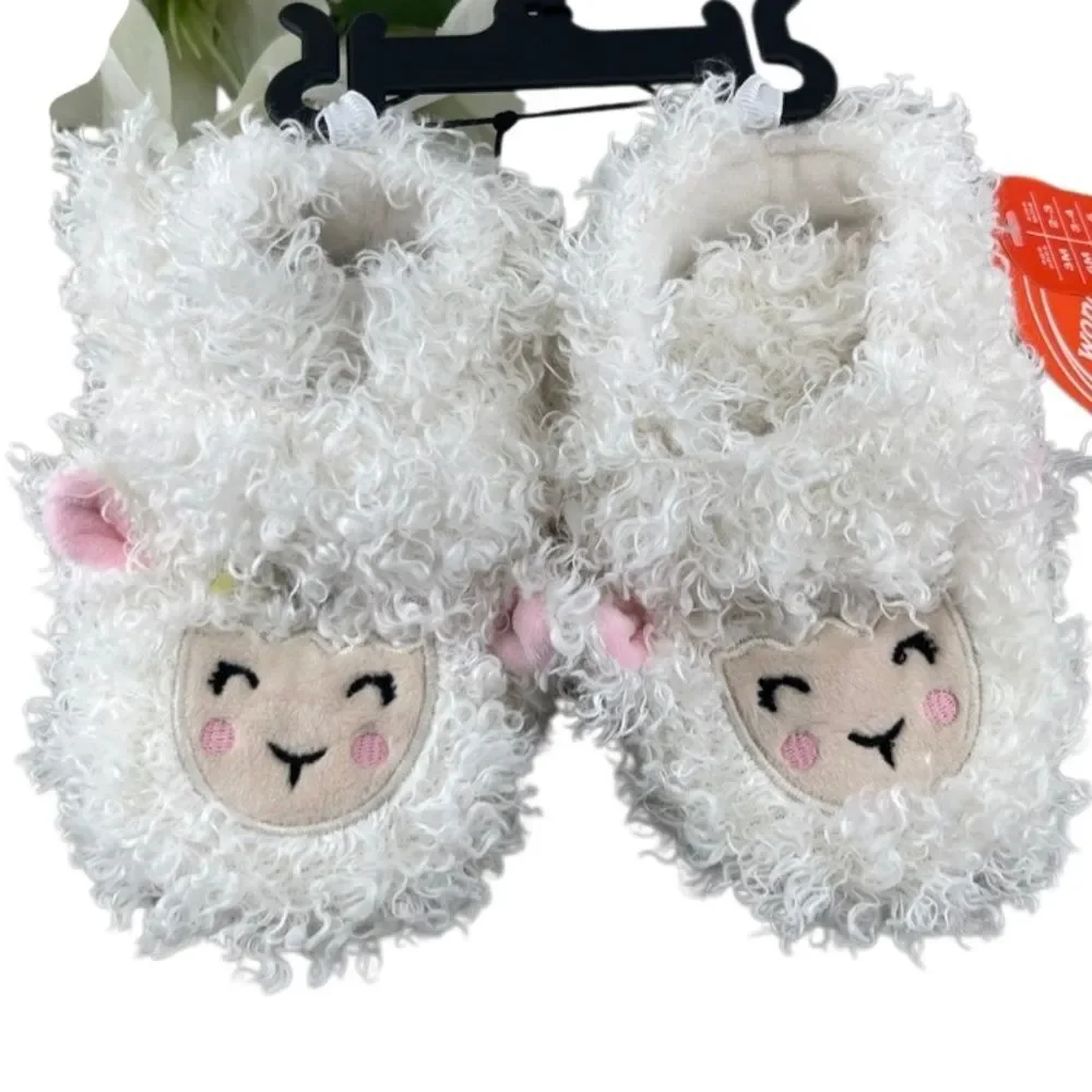 Baby Girl Llama Fuzzy Cozy Slippers Shoes Size 4